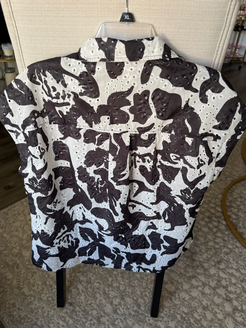 NWT Grace Karin Eyelet Floral Button Front Blouse Black White, M - Picture 7 of 8